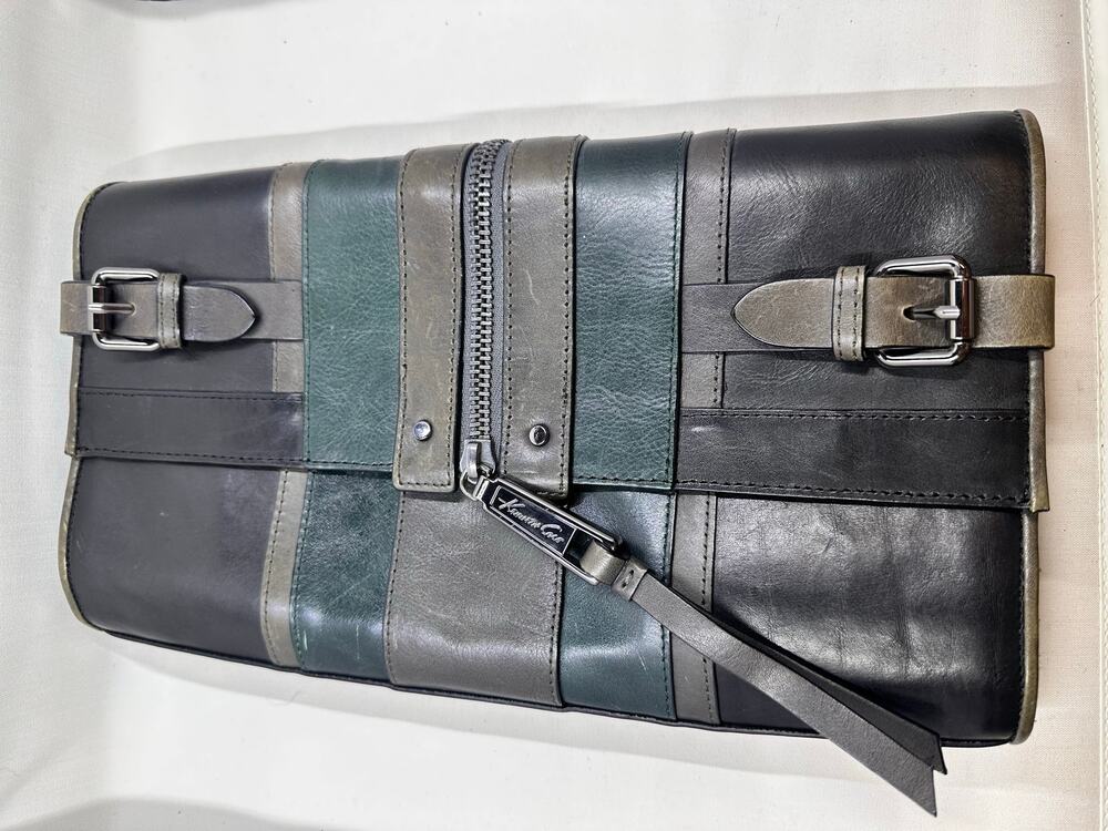Kenneth Cole NY Gray Toned Color Block Leather Clutch